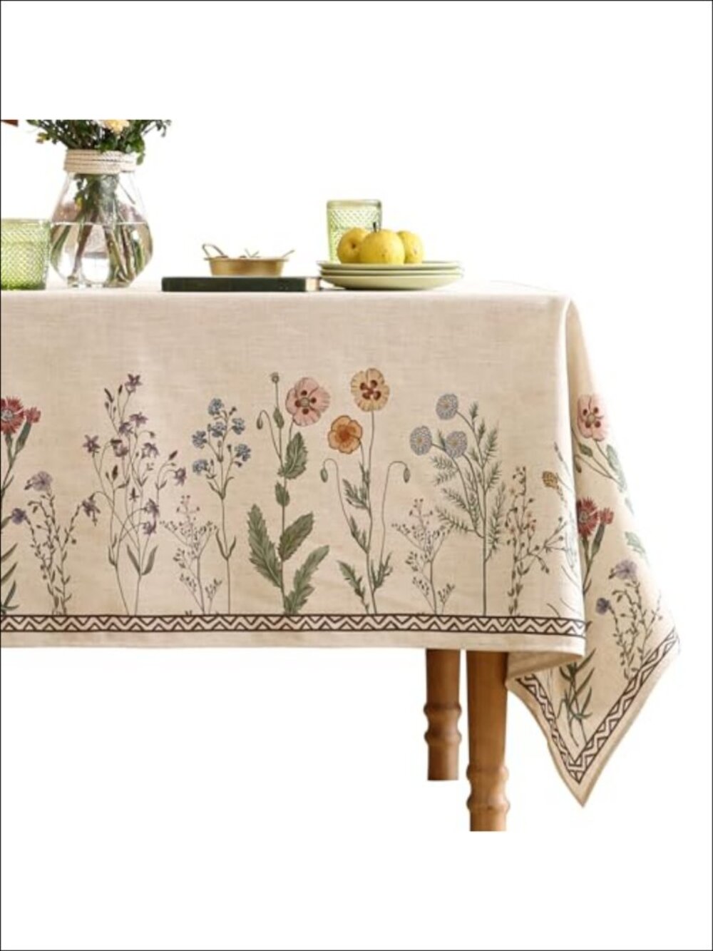 Linen Polyester Rectangular Tablecloth 110x63 Floral Dining